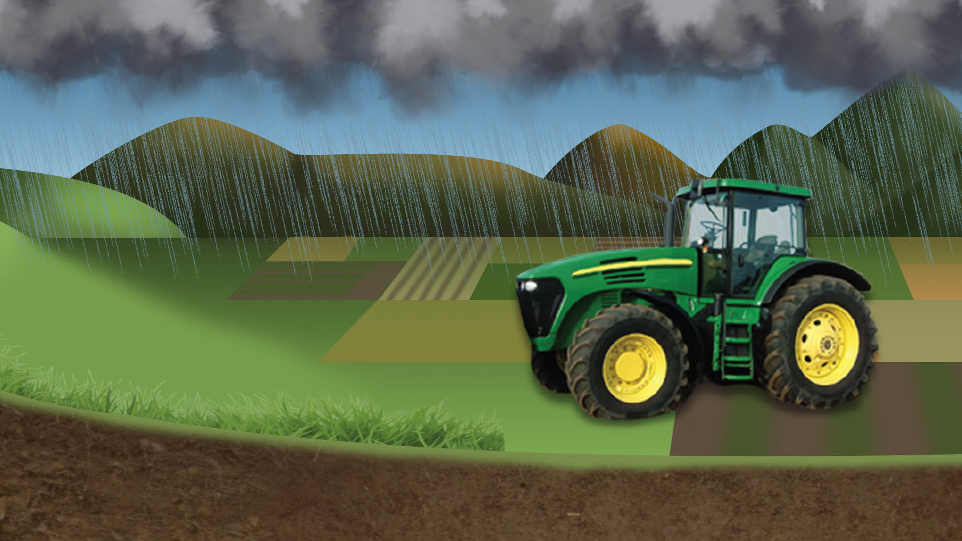 3D diagram of a tractor in a storm