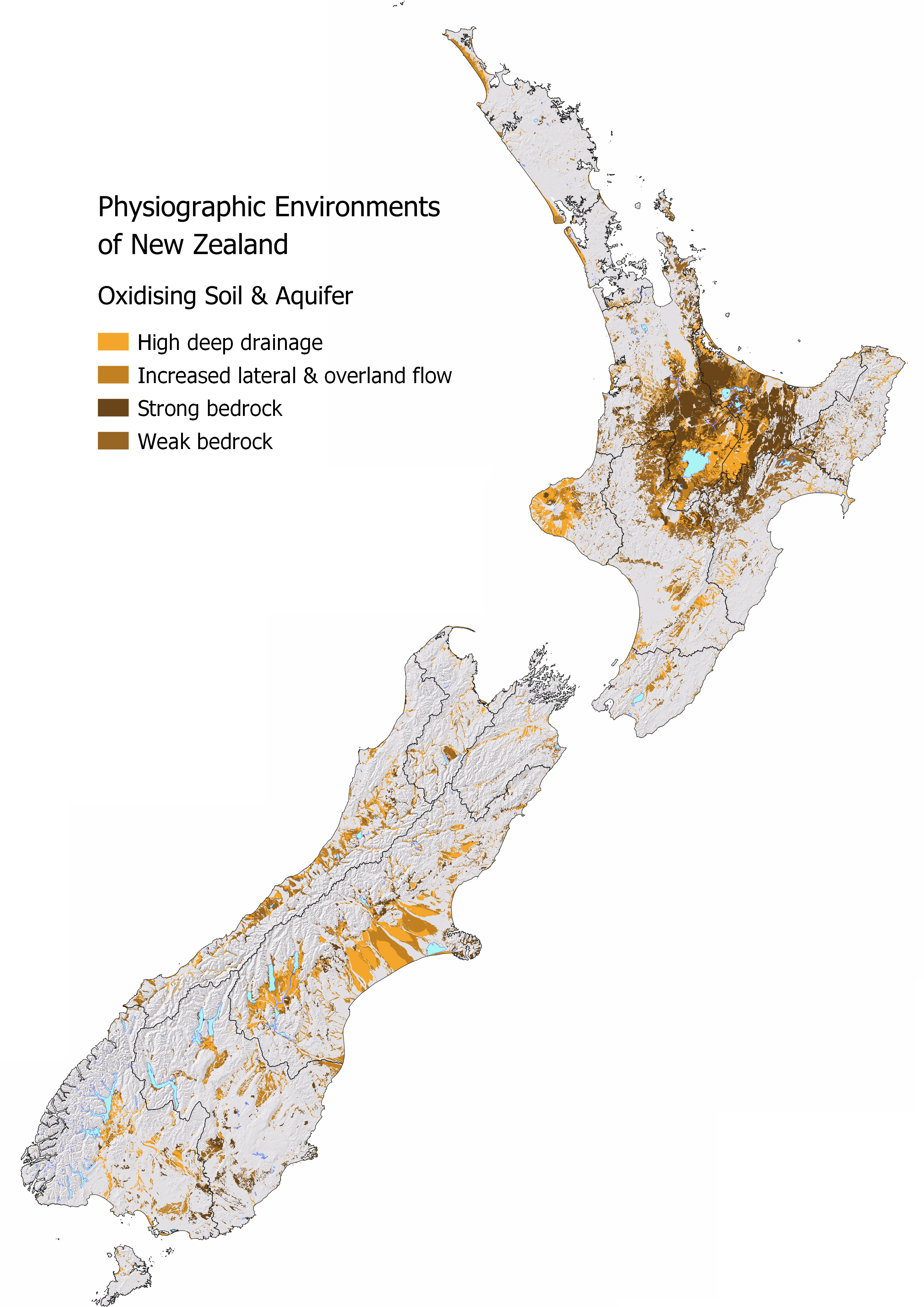 slope map of new zealand with the parts classified as 'Oxidising Soil and Aquifer' showing.